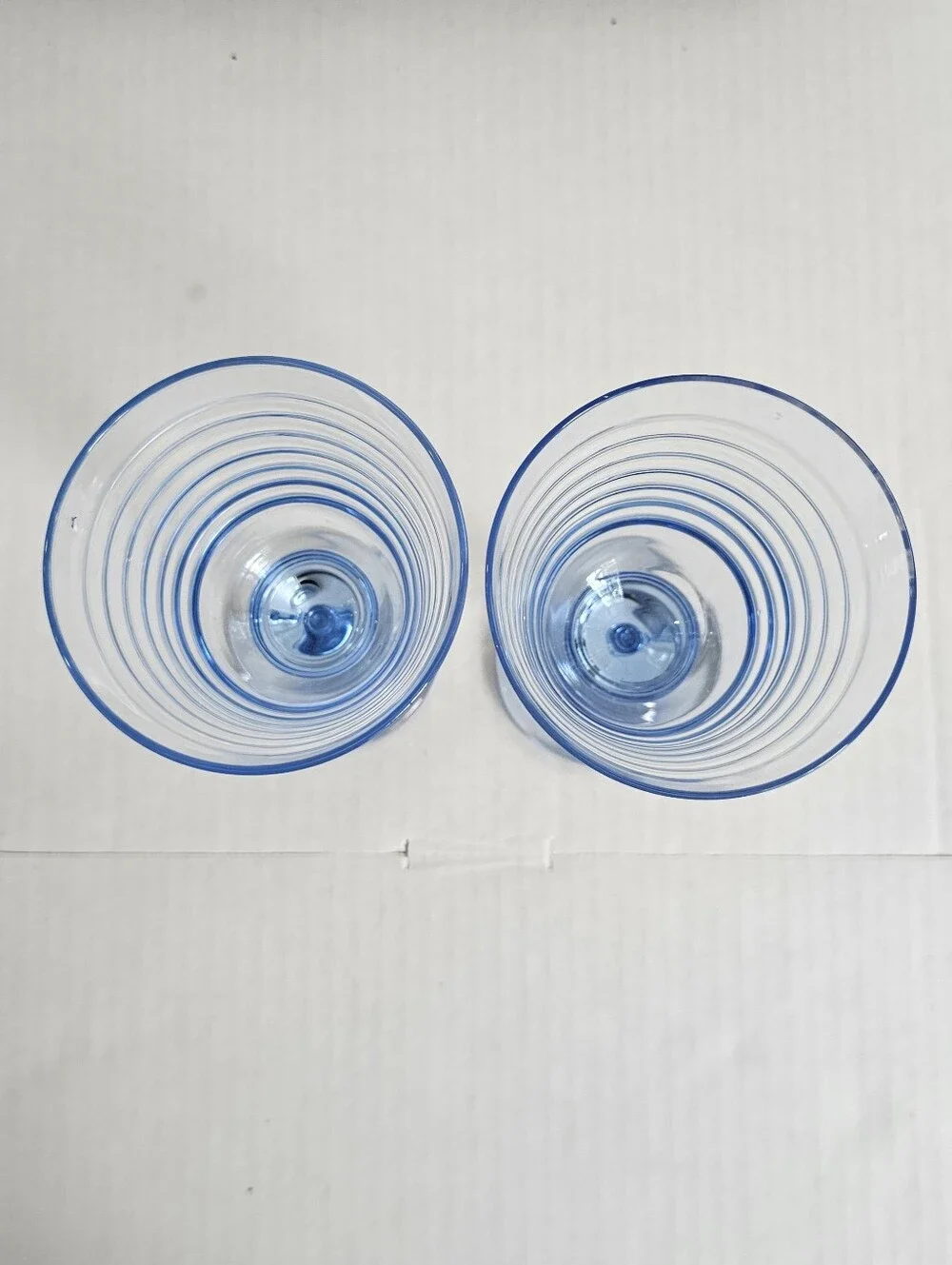 Vintage 90s Libbey Sirrus Ribbed Water Goblets Set 2 Icy Blue Stemware 7 Inches